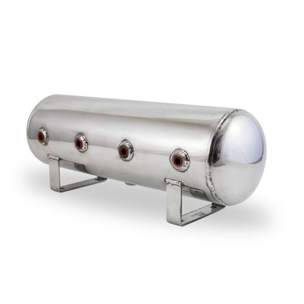 Air Lift - Air Lift 2.5 Gal Alum Air Tank - (4) 1/4in Face Ports & 1/4in Drain Port - 20in L X 6in D - Polished - 12958