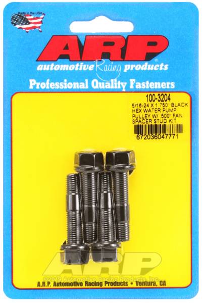 ARP - ARP 5/16-24 X 1.750 Black Hex Water Pump Pulley w/ .500in Fan Spacer Stud Kit - 100-3204