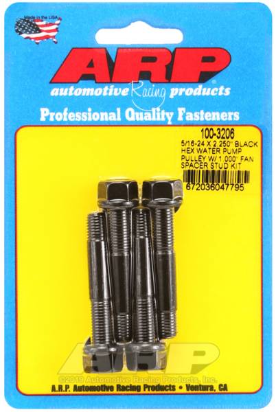ARP - ARP 5/16-24 X 2.250 Black Hex Water Pump Pulley w/ 1.000in Fan Spacer Stud Kit - 100-3206