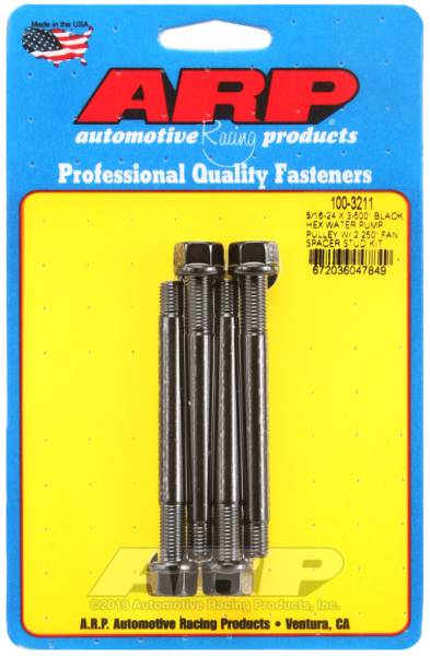 ARP - ARP 5/16-24 X 3.500 Black Hex Water Pump Pulley w/ 2.250in Fan Spacer Stud Kit - 100-3211