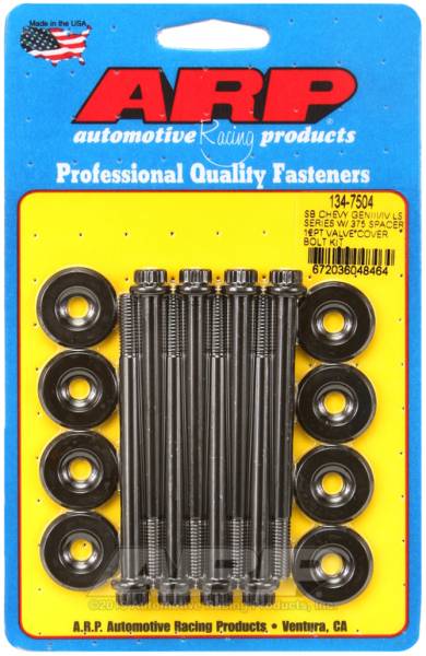 ARP - ARP Small Block Chevy GENIII/IV LS Series .375 Spacer 12pt Valve Cover Bolt Kit - Black - 134-7504