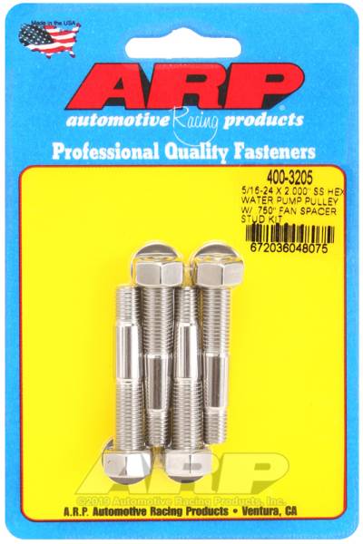 ARP - ARP 5/16-24 X 2.000 SS Hex Water Pump Pulley w/ .750in Fan Spacer Stud Kit - 400-3205