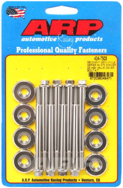 ARP - ARP SB Chevrolet Gen III/IV LS Series w/ 0.375 Spacer SS Hex Valve Cover Bolt Kit - 434-7503