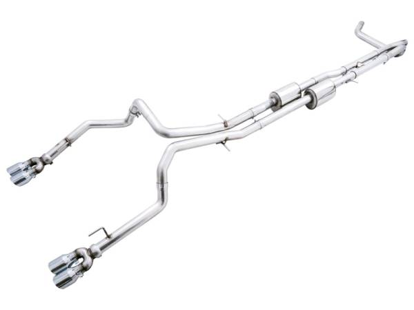 AWE Tuning - AWE Tuning 22-23 GMC Sierra 1500 AT4X 6.2L 0FG Catback Split Dual (Flat Bumper) - Chrome Silver Tips - 3015-42284