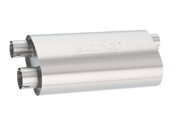 Borla - Borla Transverse Flow Notched Muffler - Oval Single Inlet/Dual Outlet 2.5in 19in x 10.5in x 5.5in - 400498