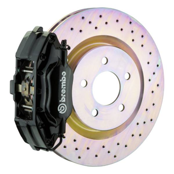 Brembo - Brembo 94-04 Mustang (SN95) Front GT BBK 4 Piston Cast 2pc 330x28 1pc Rotor Drilled-Black - 1E4.6001A1