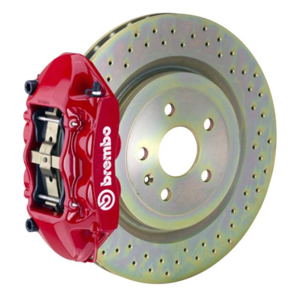 Brembo - Brembo 10-15 Camaro V6 Rear GT BBK 4 Piston Cast 365x28 1pc Rotor Drilled-Red - 2P4.8001A2