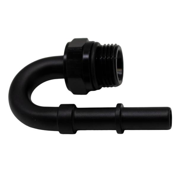 DeatschWerks - DeatschWerks 8AN ORB Male to 3/8in Male EFI Quick Connect Adapter 180-Degree - Anodized Matte Black - 6-02-0116-B
