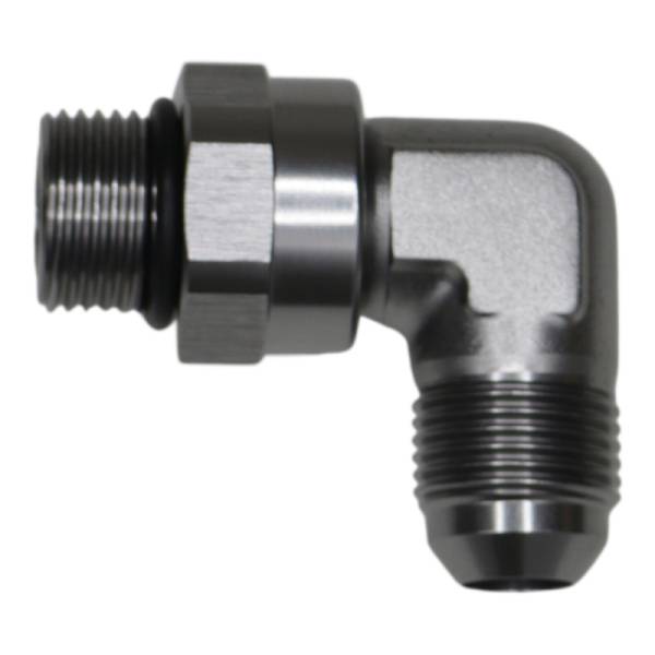 DeatschWerks - DeatschWerks 8AN ORB Male Swivel to 8AN Male Flare 90-Degree Fitting - Anodized DW Titanium - 6-02-0411