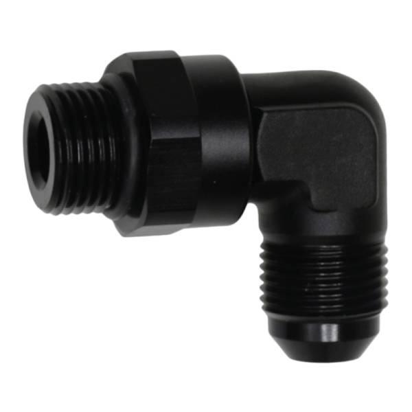 DeatschWerks - DeatschWerks 8AN ORB Male Swivel to 8AN Male Flare 90-Degree Fitting - Anodized Matte Black - 6-02-0411-B