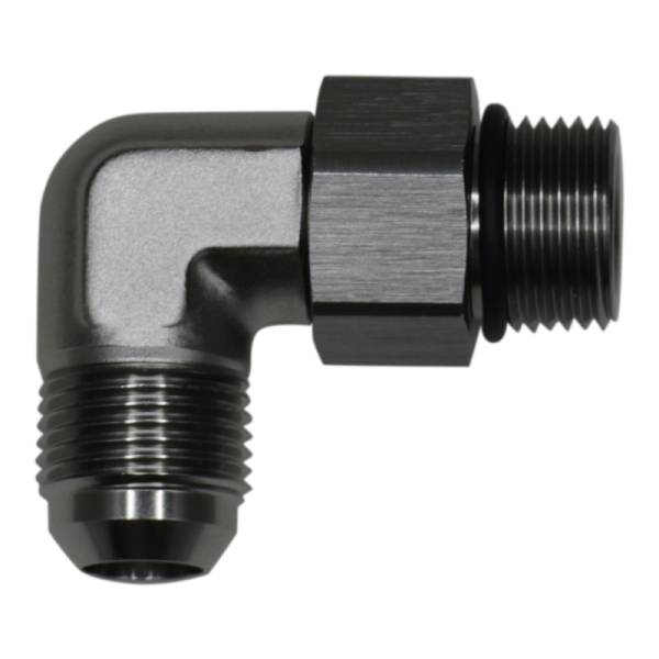 DeatschWerks - DeatschWerks 10AN ORB Male Swivel to 10AN Male Flare 90-Degree Fitting - Anodized Titanium - 6-02-0412