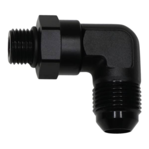DeatschWerks - DeatschWerks 6AN ORB Male Swivel to 8AN Male Flare 90-Degree - Anodized Matte Black - 6-02-0413-B