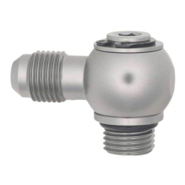 DeatschWerks - DeatschWerks 6AN ORB Male to 6AN Male Flare Low Profile 90-Degree Swivel - Anodized DW Titanium - 6-02-0415