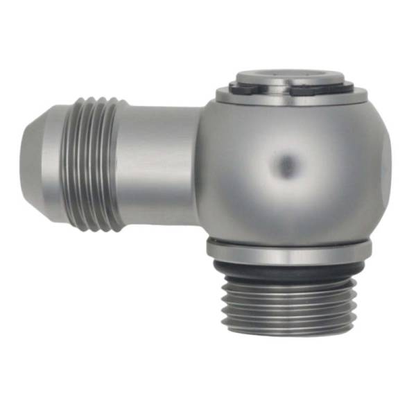 DeatschWerks - DeatschWerks 8AN ORB Male to 8AN Male Flare Low Profile 90-Degree Swivel - Anodized DW Titanium - 6-02-0416