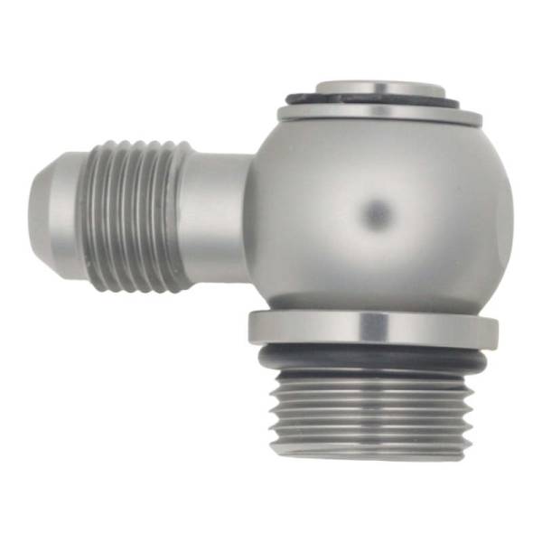 DeatschWerks - DeatschWerks 8AN ORB Male to 6AN Male Flare Low Profile 90-Degree Swivel - Anodized DW Titanium - 6-02-0419