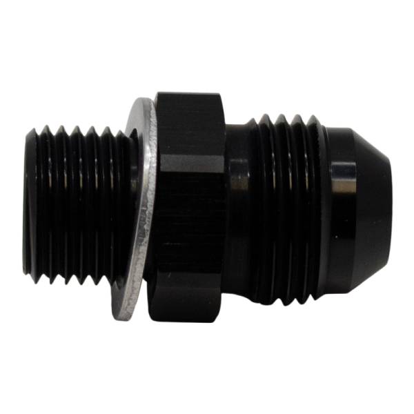 DeatschWerks - DeatschWerks 8AN Male Flare to M16 X 1.5 Male Metric Adapter (Incl Washer) - Anodized Matte Black - 6-02-0619-B