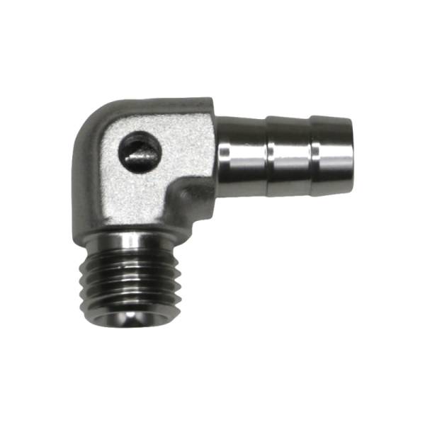 DeatschWerks - DeatschWerks Metric M12 to 3/8in Hose Barb 90-Degree Fitting w/ Venturi Port - Anodized DW Titanium - 6-02-0650