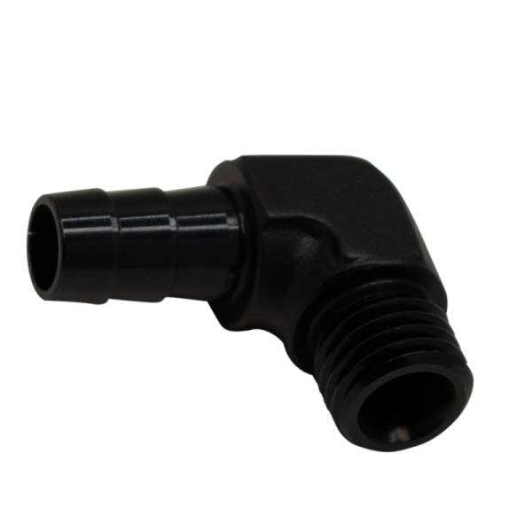 DeatschWerks - DeatschWerks Metric M12 to 3/8in Hose Barb 90-Degree Fitting w/ Venturi Port - Anodized Matte Black - 6-02-0650-B