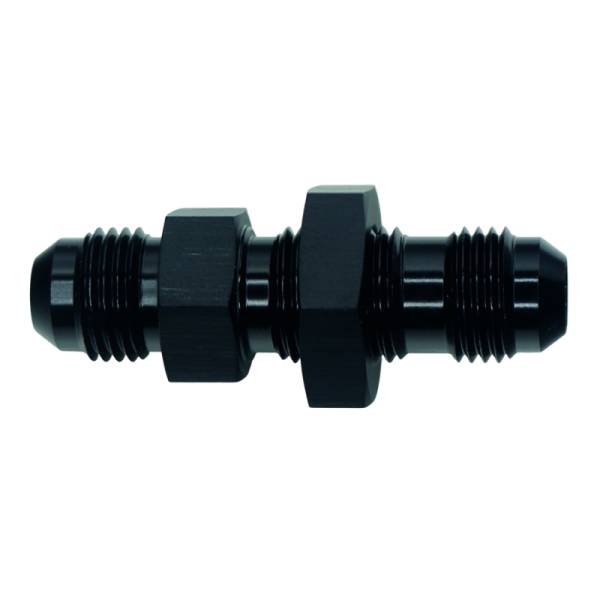 DeatschWerks - DeatschWerks 6AN Male Flare to 6AN Male Flare Bulkhead Adapter (Incl Nut) - Anodized Matte Black - 6-02-0708-B