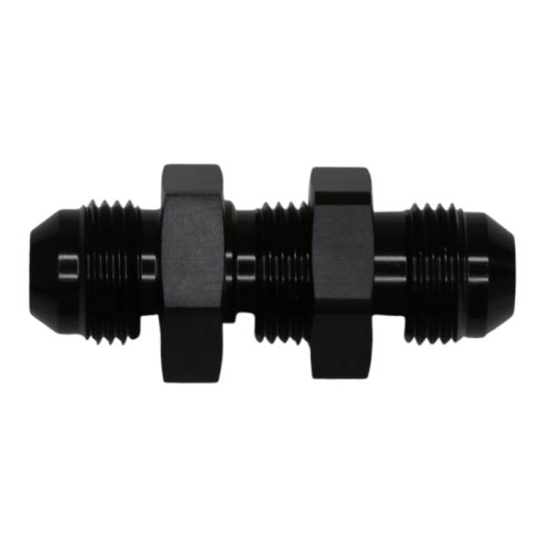 DeatschWerks - DeatschWerks 8AN Male Flare to 8AN Male Flare Bulkhead Adapter (Incl Nut) - Anodized Matte Black - 6-02-0709-B