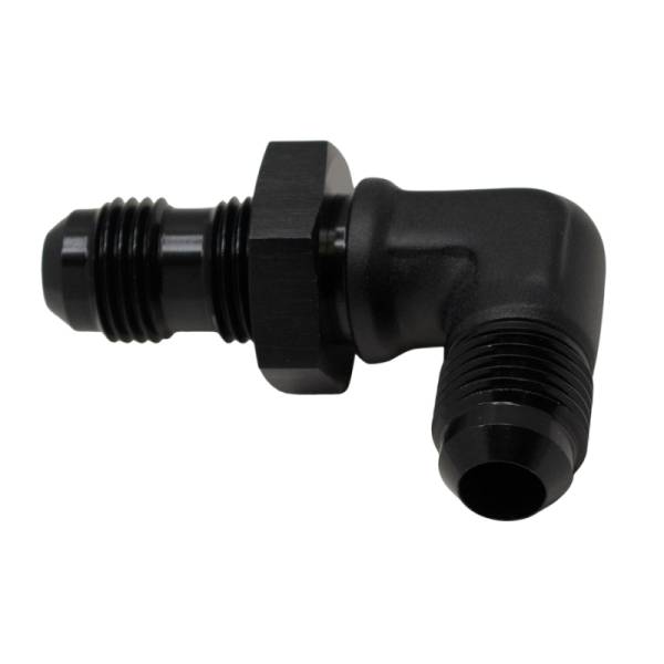 DeatschWerks - DeatschWerks 6AN Male Flare to 6AN Male Flare Bulkhead Adapter 90-Degree - Anodized Matte Black - 6-02-0710-B