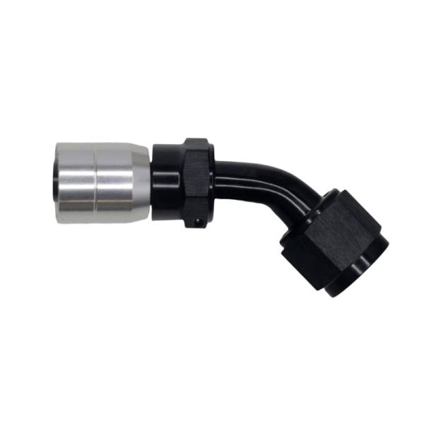 DeatschWerks - DeatschWerks 8AN Female Swivel 45-Degree Crimping Style Hose End CPE - Anodized Matte Black - 6-02-0806-C-B