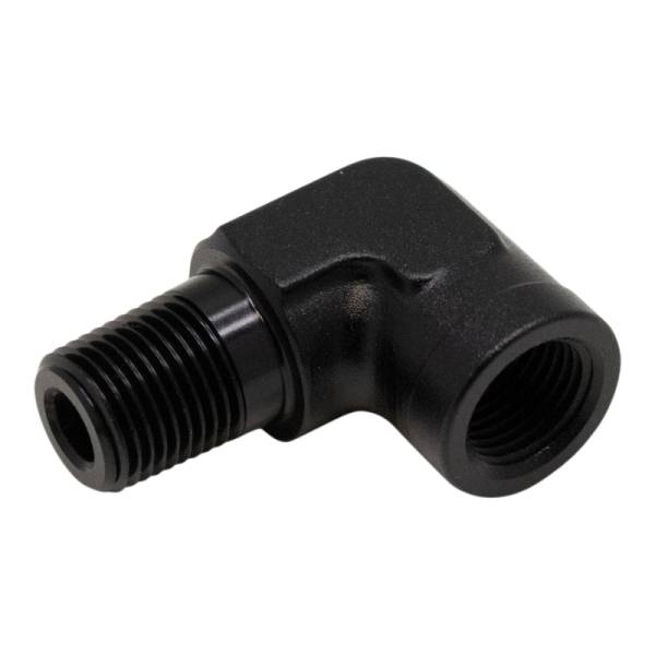DeatschWerks - DeatschWerks 90-Degree 1/8in NPT Male to Female 1/8in NPT - Anodized Matte Black - 6-02-0920-B