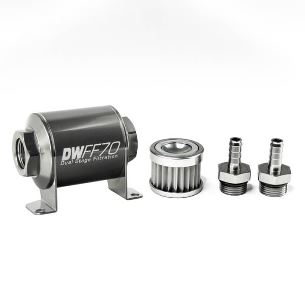 DeatschWerks - DeatschWerks Stainless Steel 3/8in 5 Micron Universal Inline Fuel Filter Housing Kit (70mm) - 8-03-070-005K-38
