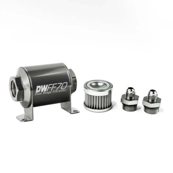 DeatschWerks - DeatschWerks Stainless Steel 6AN 5 Micron Universal Inline Fuel Filter Housing Kit (70mm) - 8-03-070-005K-6