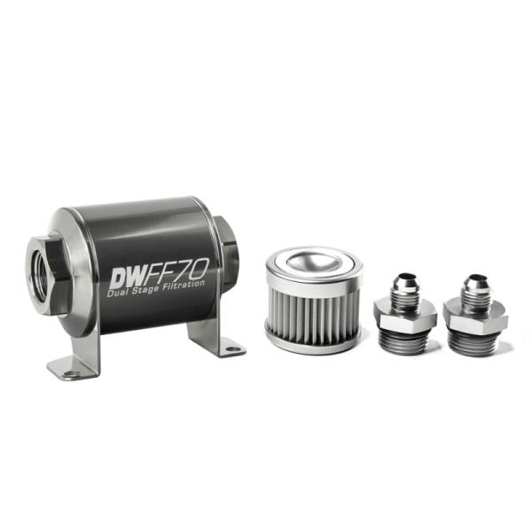 DeatschWerks - DeatschWerks Stainless Steel 6AN 10 Micron Universal Inline Fuel Filter Housing Kit (70mm) - 8-03-070-010K-6