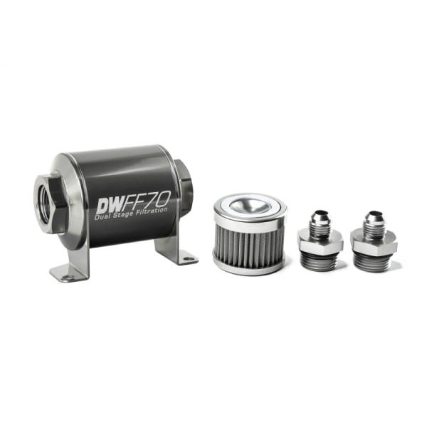 DeatschWerks - DeatschWerks Stainless Steel 6AN 40 Micron Universal Inline Fuel Filter Housing Kit (70mm) - 8-03-070-040K-6