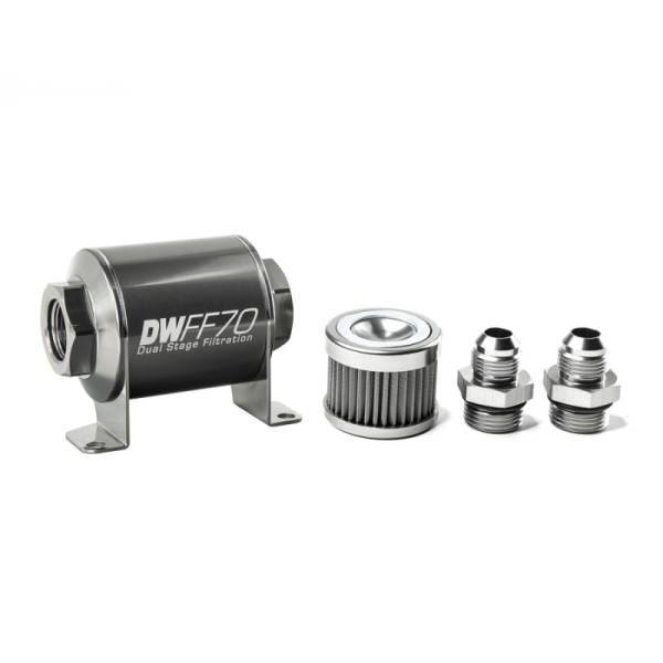 DeatschWerks - DeatschWerks Stainless Steel 8AN 40 Micron Universal Inline Fuel Filter Housing Kit (70mm) - 8-03-070-040K-8