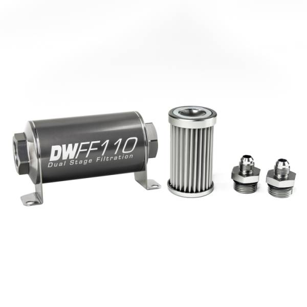 DeatschWerks - DeatschWerks Stainless Steel 6AN 5 Micron Universal Inline Fuel Filter Housing Kit (110mm) - 8-03-110-005K-6