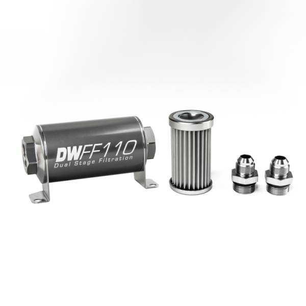 DeatschWerks - DeatschWerks Stainless Steel 8AN 5 Micron Universal Inline Fuel Filter Housing Kit (110mm) - 8-03-110-005K-8