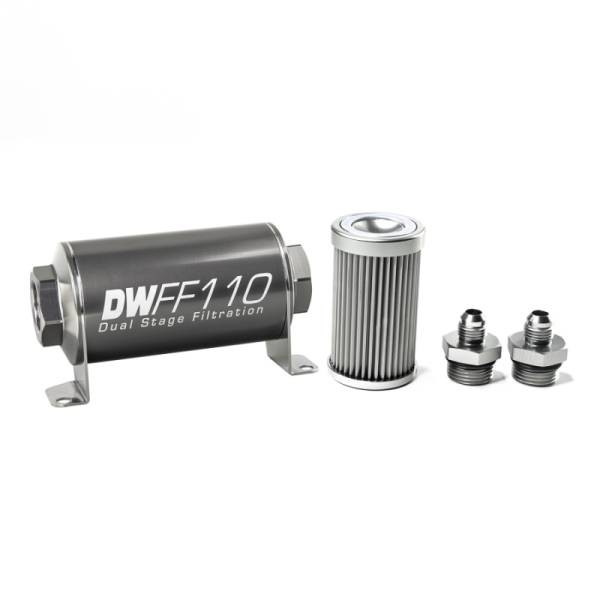 DeatschWerks - DeatschWerks Stainless Steel 6AN 10 Micron Universal Inline Fuel Filter Housing Kit (110mm) - 8-03-110-010K-6