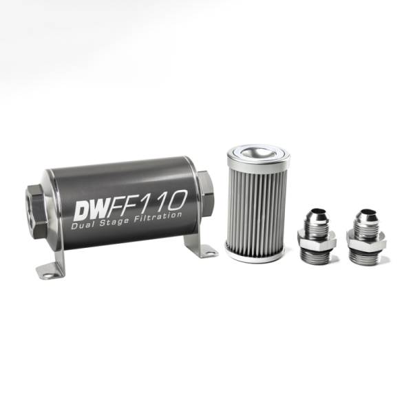 DeatschWerks - DeatschWerks Stainless Steel 8AN 10 Micron Universal Inline Fuel Filter Housing Kit (110mm) - 8-03-110-010K-8