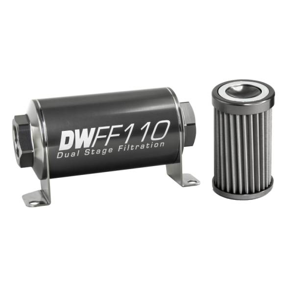 DeatschWerks - DeatschWerks Stainless Steel 8AN 40 Micron Universal Inline Fuel Filter Housing Kit (110mm) - 8-03-110-040K