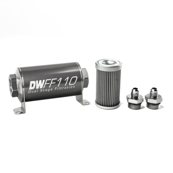 DeatschWerks - DeatschWerks Stainless Steel 6AN 40 Micron Universal Inline Fuel Filter Housing Kit (110mm) - 8-03-110-040K-6