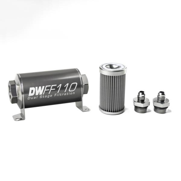 DeatschWerks - DeatschWerks Stainless Steel 6AN 100 Micron Universal Inline Fuel Filter Housing Kit (110mm) - 8-03-110-100K-6