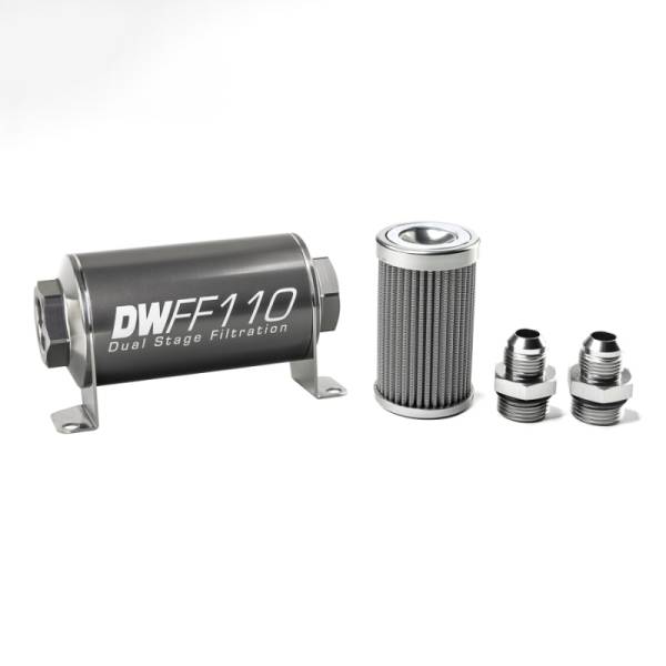 DeatschWerks - DeatschWerks Stainless Steel 8AN 100 Micron Universal Inline Fuel Filter Housing Kit (110mm) - 8-03-110-100K-8