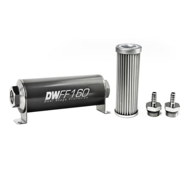 DeatschWerks - DeatschWerks Stainless Steel 5/16in 5 Micron Universal Inline Fuel Filter Housing Kit (160mm) - 8-03-160-005K-516
