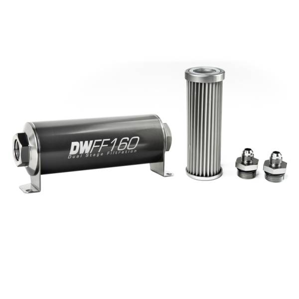 DeatschWerks - DeatschWerks Stainless Steel 6AN 5 Micron Universal Inline Fuel Filter Housing Kit (160mm) - 8-03-160-005K-6