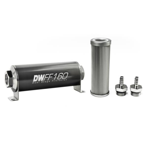 DeatschWerks - DeatschWerks Stainless Steel 5/16in 10 Micron Universal Inline Fuel Filter Housing Kit (160mm) - 8-03-160-010K-516