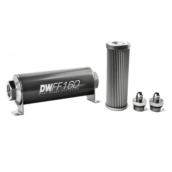 DeatschWerks - DeatschWerks Stainless Steel 6AN 10 Micron Universal Inline Fuel Filter Housing Kit (160mm) - 8-03-160-010K-6