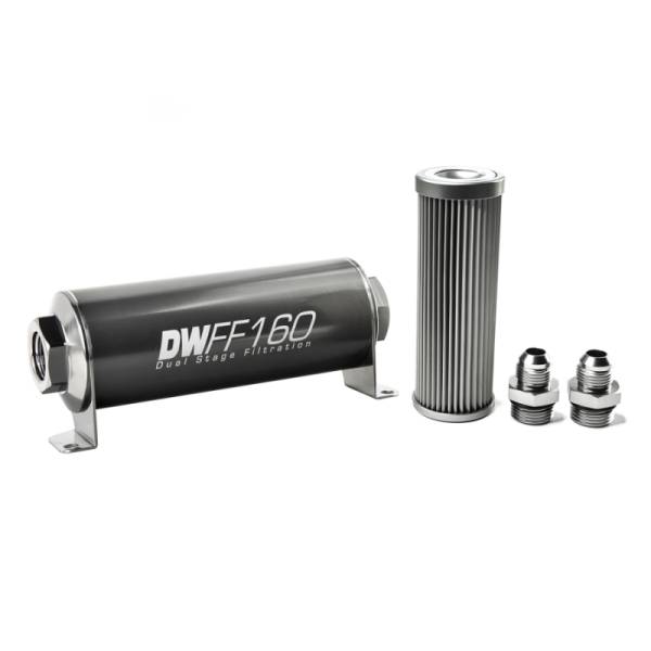 DeatschWerks - DeatschWerks Stainless Steel 8AN 10 Micron Universal Inline Fuel Filter Housing Kit (160mm) - 8-03-160-010K-8