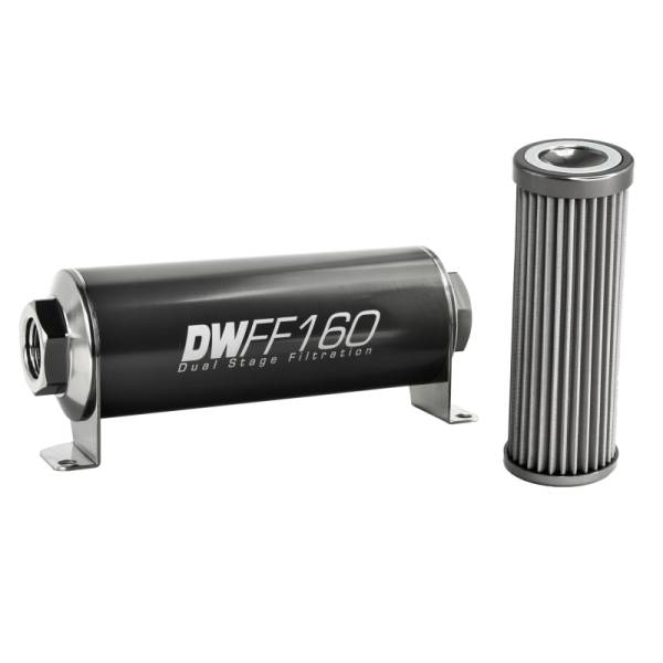 DeatschWerks - DeatschWerks Stainless Steel 8AN 40 Micron Universal Inline Fuel Filter Housing Kit (160mm) - 8-03-160-040K