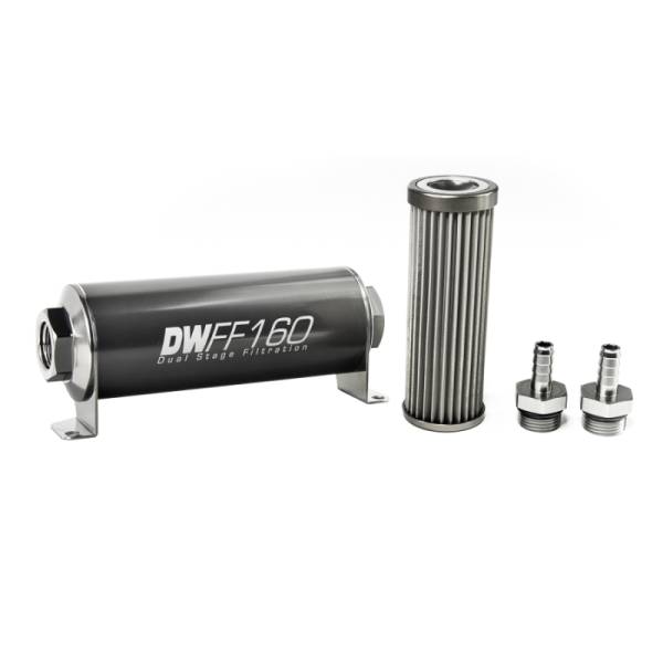DeatschWerks - DeatschWerks Stainless Steel 3/8in 40 Micron Universal Inline Fuel Filter Housing Kit (160mm) - 8-03-160-040K-38