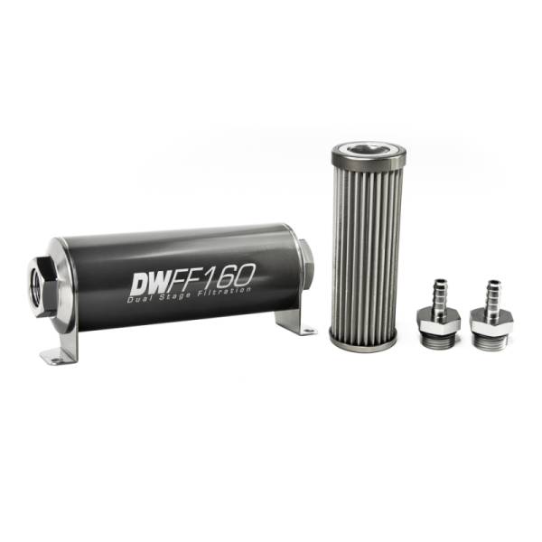 DeatschWerks - DeatschWerks Stainless Steel 5/16in 40 Micron Universal Inline Fuel Filter Housing Kit (160mm) - 8-03-160-040K-516