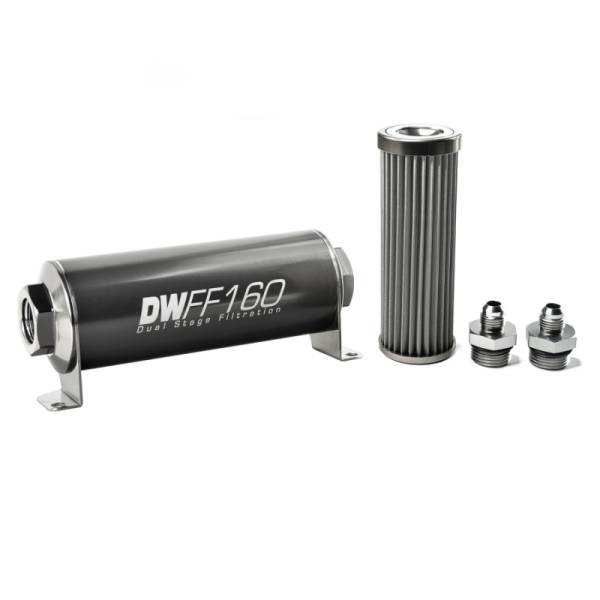 DeatschWerks - DeatschWerks Stainless Steel 6AN 40 Micron Universal Inline Fuel Filter Housing Kit (160mm) - 8-03-160-040K-6