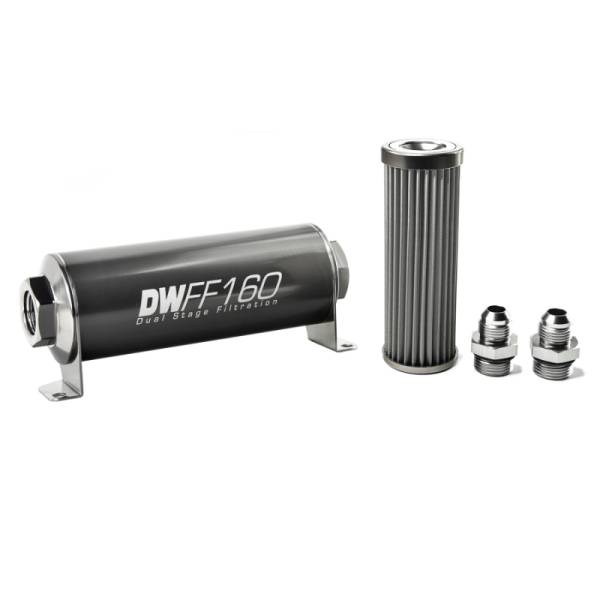 DeatschWerks - DeatschWerks Stainless Steel 8AN 40 Micron Universal Inline Fuel Filter Housing Kit (160mm) - 8-03-160-040K-8
